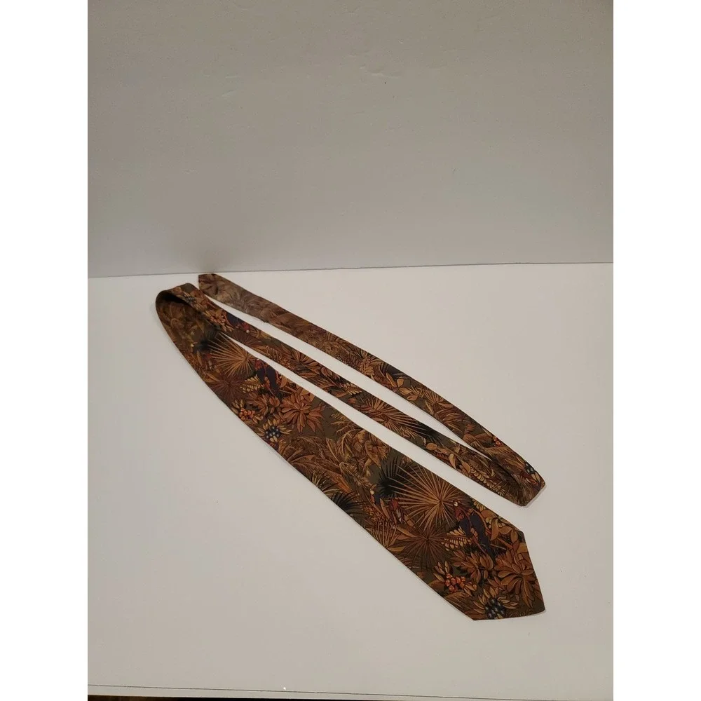 Vintage Silk Necktie Tropical Bird Print - Retro Design Studios - Slight Damage